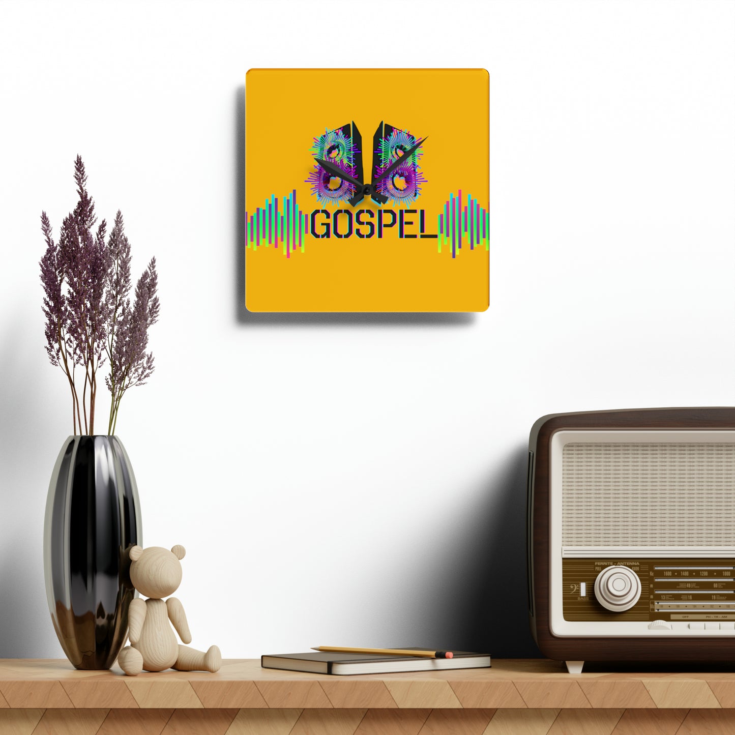 Gospel Speakers Gold Acrylic Wall Clock