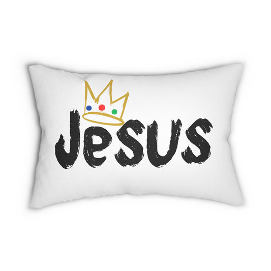 Crown Jesus White Lumbar Pillow