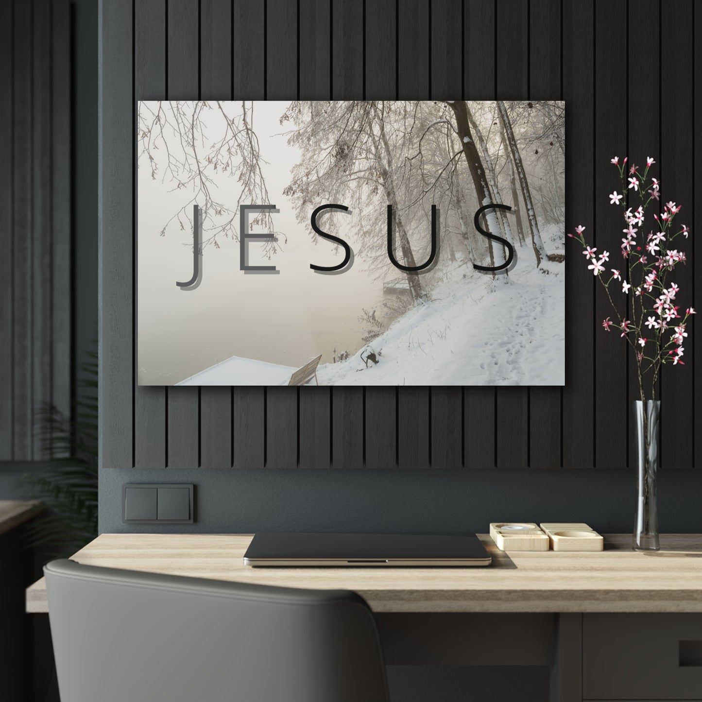 Jesus Winter Lake Acrylic Wall Art