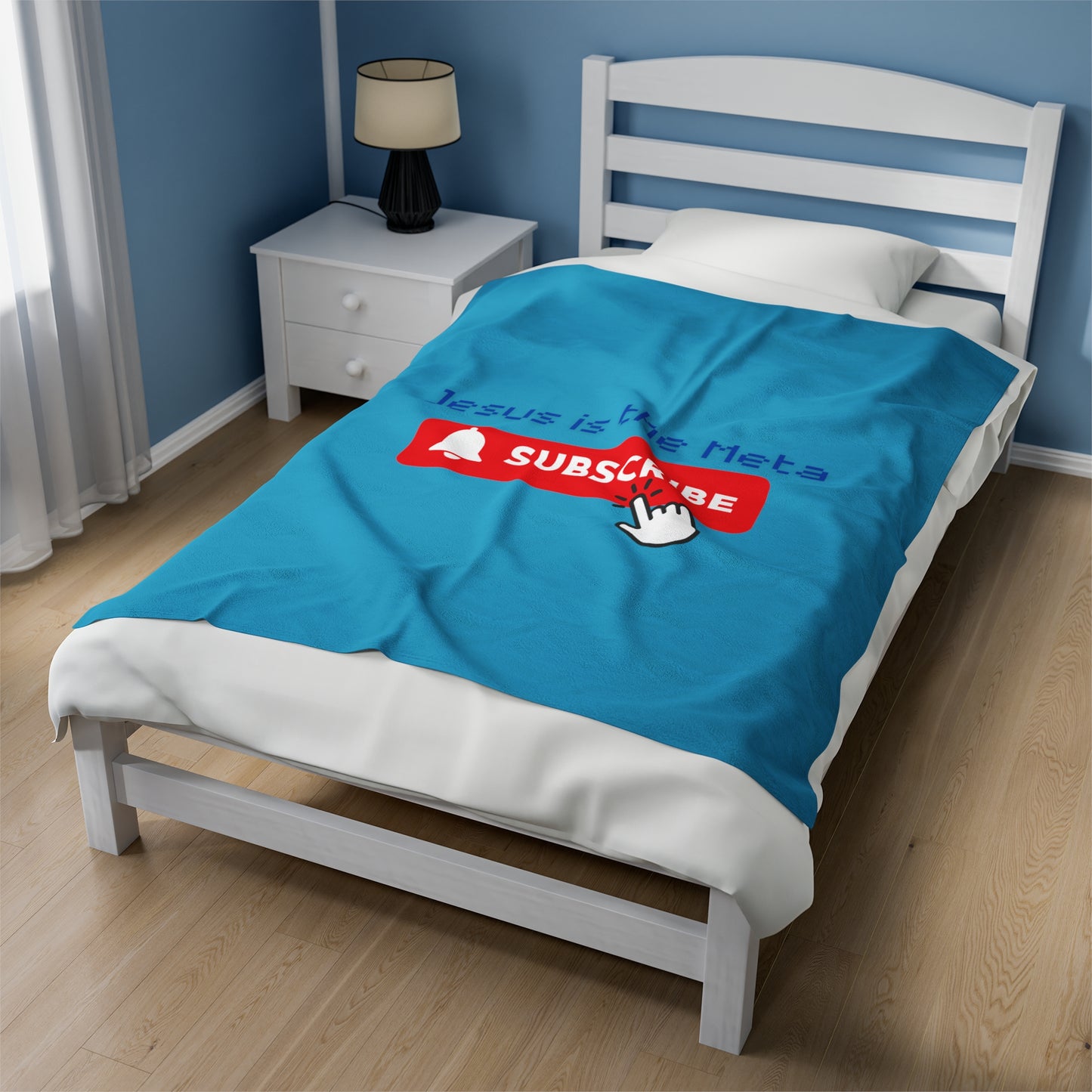 Jesus is the Meta Blue Velveteen Plush Blanket