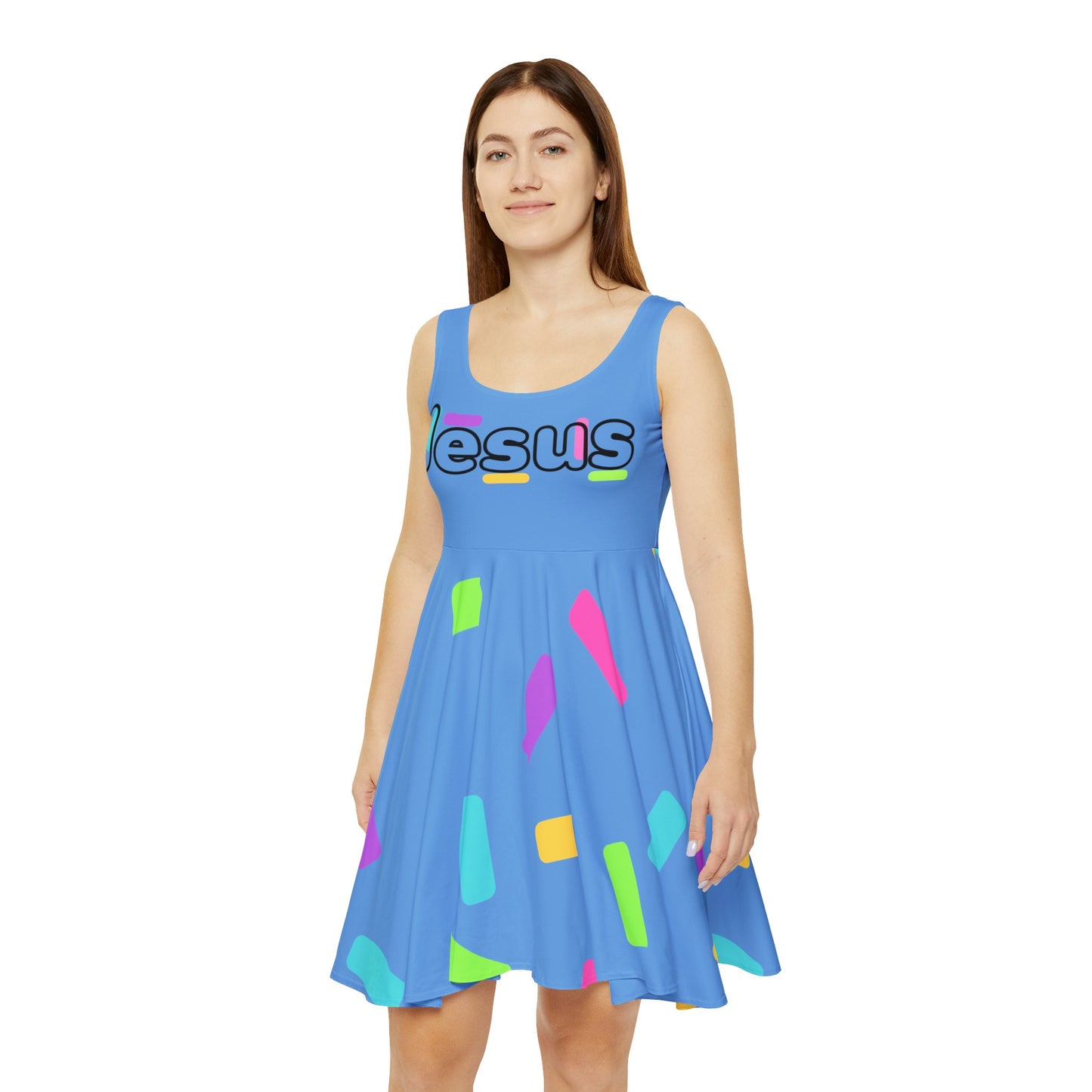 Jesus Confetti Blue Skater Dress