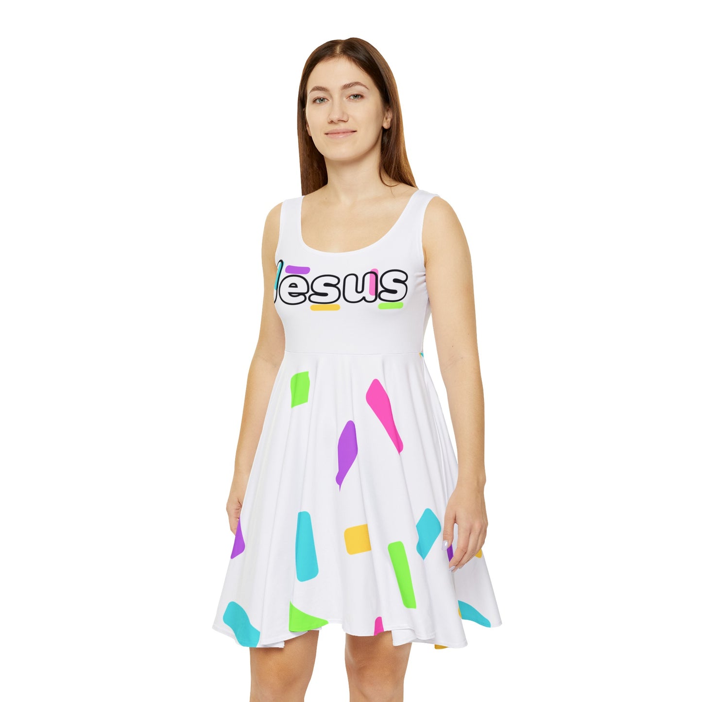 Jesus Confetti White Skater Dress