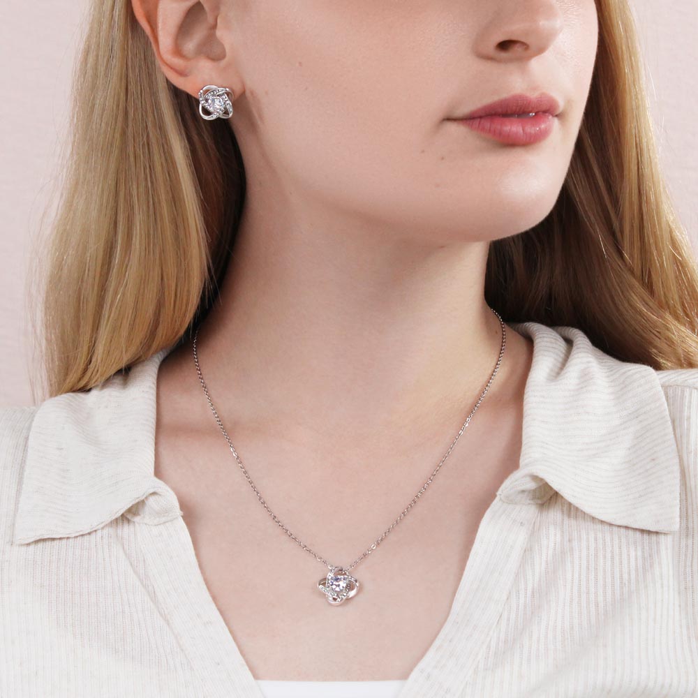 Love Knot Necklace/Earrings(14k White Gold Finish)